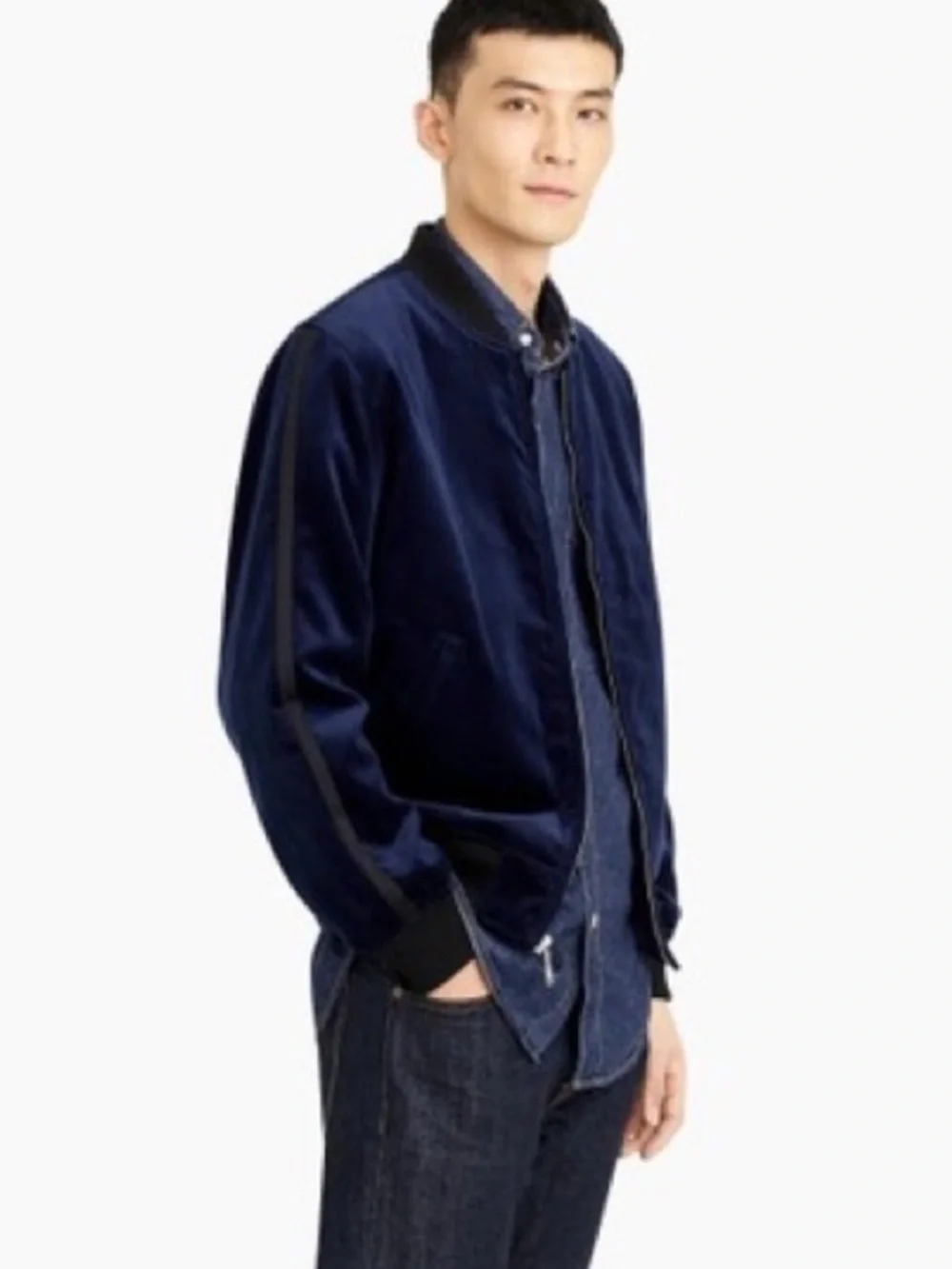 J. Crew Men’s Ludlow Velvet Bomber Jacket in Navy Blue Sz S